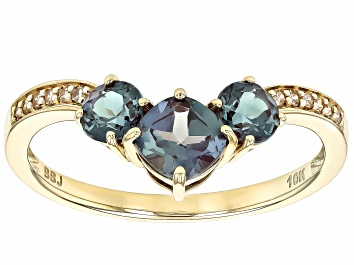 Picture of Pre-Owned Blue Lab ALexandrite With Champagne Diamond 10k Yellow Gold Ring 1.34ctw