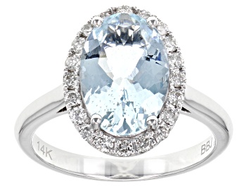 Picture of Pre-Owned Aquamarine With White Diamond Rhodium Over 14k White Gold Ring 3.20ctw