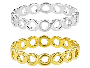 Pre-Owned Sterling Silver & 18k Yellow Gold Over Sterling Silver Set of 2 Infinity Band Rings