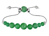 Pre-Owned Green Jadeite Rhodium Over Sterling Silver Bolo Bracelet