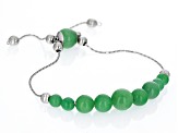 Pre-Owned Green Jadeite Rhodium Over Sterling Silver Bolo Bracelet