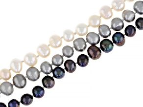 Pre-Owned Multi-Color Cultured Freshwater Pearl Rhodium Over Sterling Silver Multi-Row Bracelet