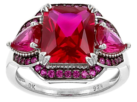 Pre-Owned Lab Created Ruby Rhodium Over Sterling Silver Ring 6.47ctw