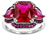 Pre-Owned Lab Created Ruby Rhodium Over Sterling Silver Ring 6.47ctw