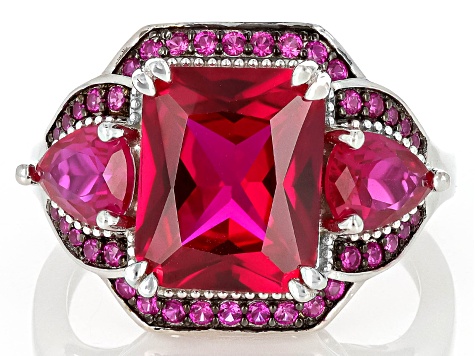 Pre-Owned Lab Created Ruby Rhodium Over Sterling Silver Ring 6.47ctw