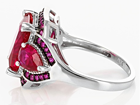 Pre-Owned Lab Created Ruby Rhodium Over Sterling Silver Ring 6.47ctw