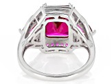 Pre-Owned Lab Created Ruby Rhodium Over Sterling Silver Ring 6.47ctw