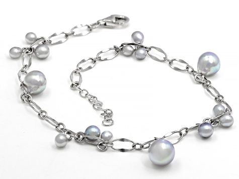 Pre-Owned Platinum Cultured Japanese Akoya Pearl Rhodium Over Sterling Silver Bracelet