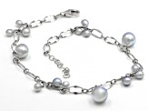 Pre-Owned Platinum Cultured Japanese Akoya Pearl Rhodium Over Sterling Silver Bracelet