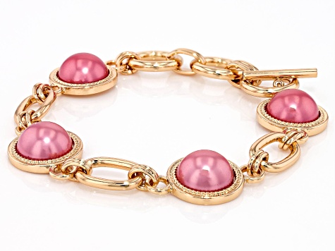 Pre-Owned Purple Imitation Pearl Gold Tone Bracelet