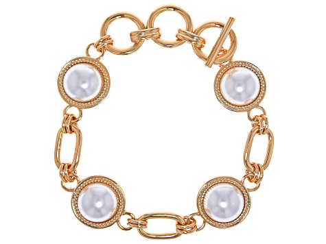 Pre-Owned White Pearl Simulant Gold Tone Bracelet