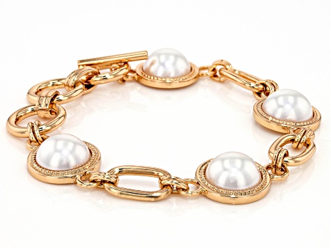 Pre-Owned White Pearl Simulant Gold Tone Bracelet