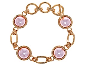 Pre-Owned Pink Imitation Pearl Gold Tone Bracelet