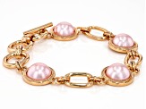 Pre-Owned Pink Imitation Pearl Gold Tone Bracelet