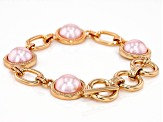 Pre-Owned Pink Imitation Pearl Gold Tone Bracelet