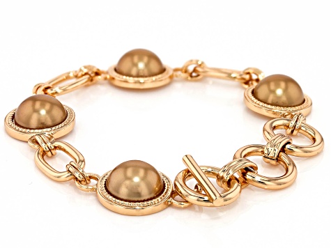 Pre-Owned Brown Imitation Pearl Gold Tone Bracelet