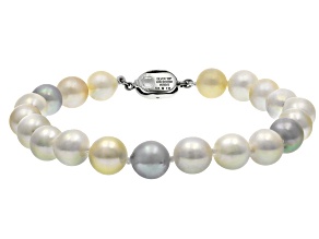 Pre-Owned Multi-Color Cultured Japanese Akoya Pearl Rhodium Over Sterling Silver Bracelet