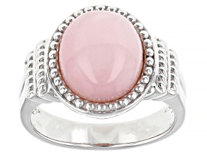 Pre-Owned Pink Opal Rhodium Over Sterling Silver Solitaire Ring