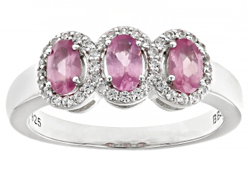 Picture of Pre-Owned Pink Spinel Rhodium Over Sterling Silver Ring 0.76ctw
