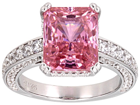 Pre-Owned Pink And White Cubic Zirconia Rhodium Over Sterling Silver Ring 10.50ctw