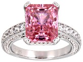 Pre-Owned Pink And White Cubic Zirconia Rhodium Over Sterling Silver Ring 10.50ctw