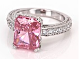 Pre-Owned Pink And White Cubic Zirconia Rhodium Over Sterling Silver Ring 10.50ctw