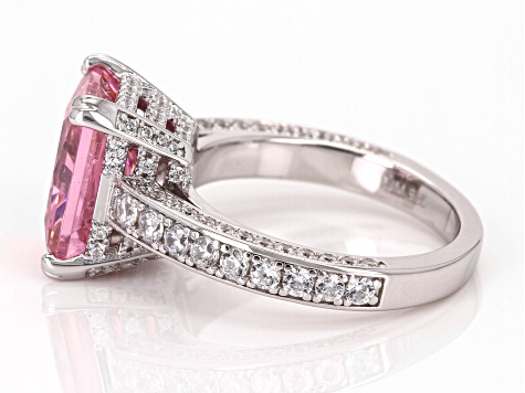 Pre-Owned Pink And White Cubic Zirconia Rhodium Over Sterling Silver Ring 10.50ctw