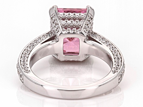 Pre-Owned Pink And White Cubic Zirconia Rhodium Over Sterling Silver Ring 10.50ctw