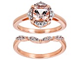 Pre-Owned Morganite With White Zircon 18k Rose Gold Over Sterling Silver Ring 0.86ctw