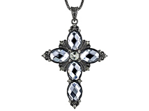 Pre-Owned Black Hematite Glass Cross Pendant With Chain