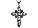 Pre-Owned Black Hematite Glass Cross Pendant With Chain