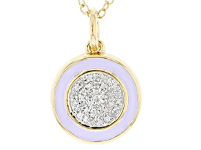 Pre-Owned Diamond Accent And Purple Enamel 14k Yellow Gold Over Sterling Silver Pendant With 20" Cab