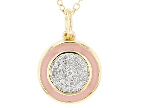 Pre-Owned Diamond Accent And Pink Enamel 14k Yellow Gold Over Sterling Silver Pendant With 20" Cable