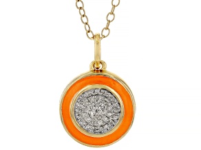 Pre-Owned Diamond Accent And Orange Enamel 14k Yellow Gold Over Sterling Silver Pendant With 20" Cab