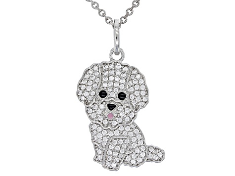 Pre-Owned White Cubic Zirconia Platinum Over Sterling Silver Bichon Pendant 0.57ctw