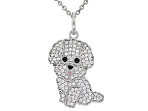 Pre-Owned White Cubic Zirconia Platinum Over Sterling Silver Bichon Pendant 0.57ctw