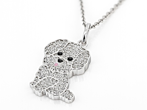 Pre-Owned White Cubic Zirconia Platinum Over Sterling Silver Bichon Pendant 0.57ctw