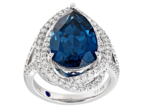 Pre-Owned Blue Lab Created Spinel and White Cubic Zirconia Platineve Ring 9.13ctw