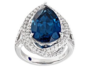 Pre-Owned Blue Lab Created Spinel and White Cubic Zirconia Platineve Ring 9.13ctw
