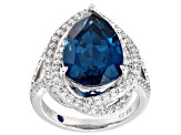 Pre-Owned Blue Lab Created Spinel and White Cubic Zirconia Platineve Ring 9.13ctw