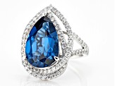 Pre-Owned Blue Lab Created Spinel and White Cubic Zirconia Platineve Ring 9.13ctw