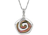 Pre-Owned Tahitian South Sea Mother-of-Pearl & White Zircon Rhodium Over Sterling Silver Pendant Wit
