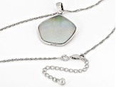 Pre-Owned Tahitian South Sea Mother-of-Pearl & White Zircon Rhodium Over Sterling Silver Pendant Wit