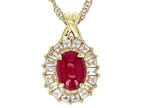 Pre-Owned Greenland Ruby & White Zircon 18k Yellow Gold Over Sterling Silver Pendant with Chain 1.02