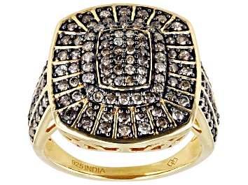 Picture of Pre-Owned Champagne Diamond 18k Yellow Gold Over Sterling Silver Cluster Ring 1.25ctw