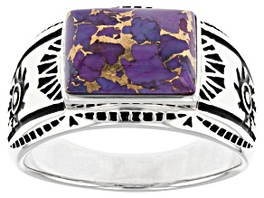 Pre-Owned Purple Turquoise Rhodium Over Silver Men's Ring