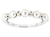 Pre-Owned White Cultured Freshwater Pearl And White Topaz Rhodium Over Sterling Silver Ring