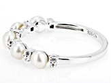 Pre-Owned White Cultured Freshwater Pearl And White Topaz Rhodium Over Sterling Silver Ring