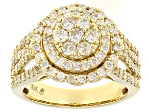 Pre-Owned White Diamond 10k Yellow Gold Halo Cluster Ring 1.50ctw