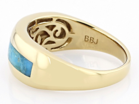 Pre-Owned Blue Turquoise 18k Yellow Gold Over Silver Mens Inlay Ring